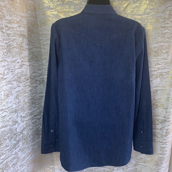 Kate Spade Blue Dark Wash Embroidered Chambray Denim Shirt Size M - Picture 8 of 13